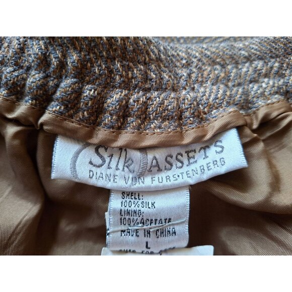 Diane Von Furstenberg Silk Pants L Brown Elastic Waist Wide Leg Corpcore Office - Picture 4 of 7